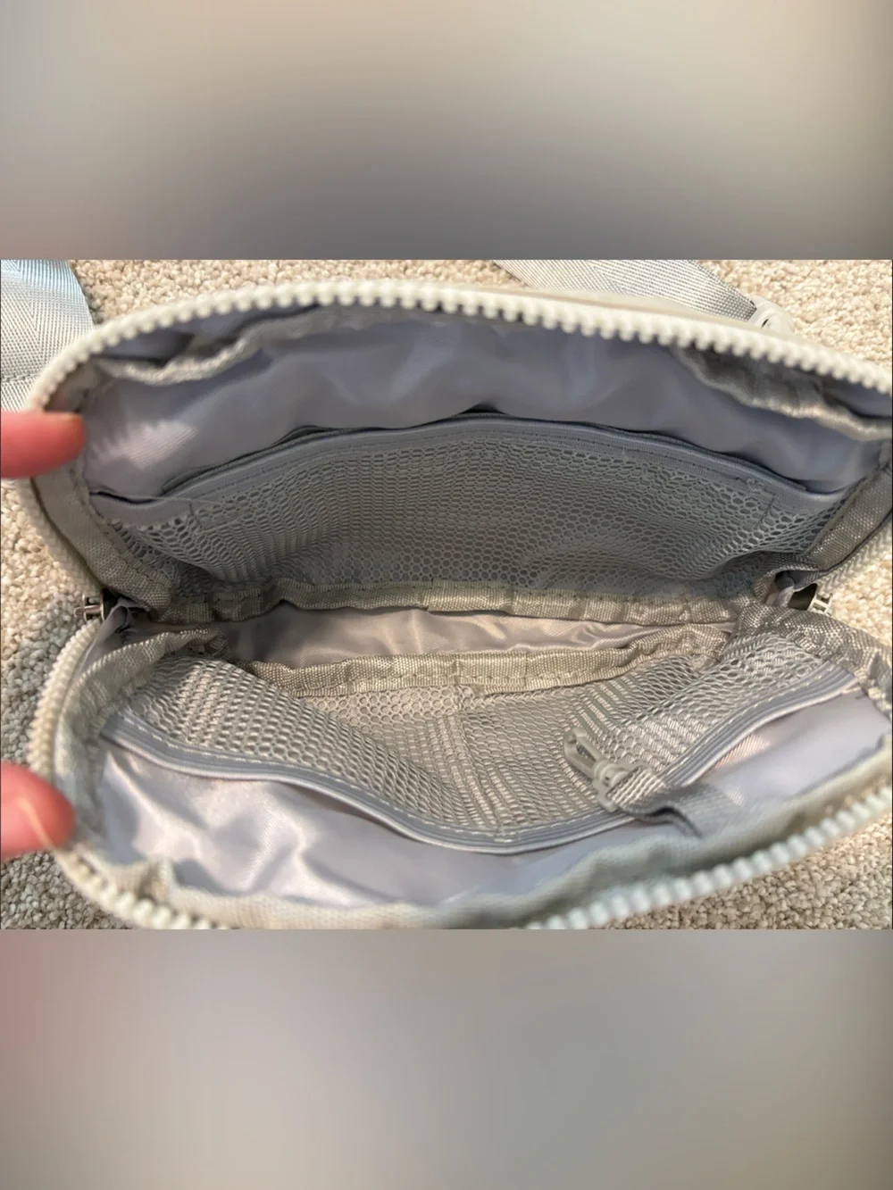 Neutral Gray/Beige Women's Crossbody Bag with Adjustable Silver Strap